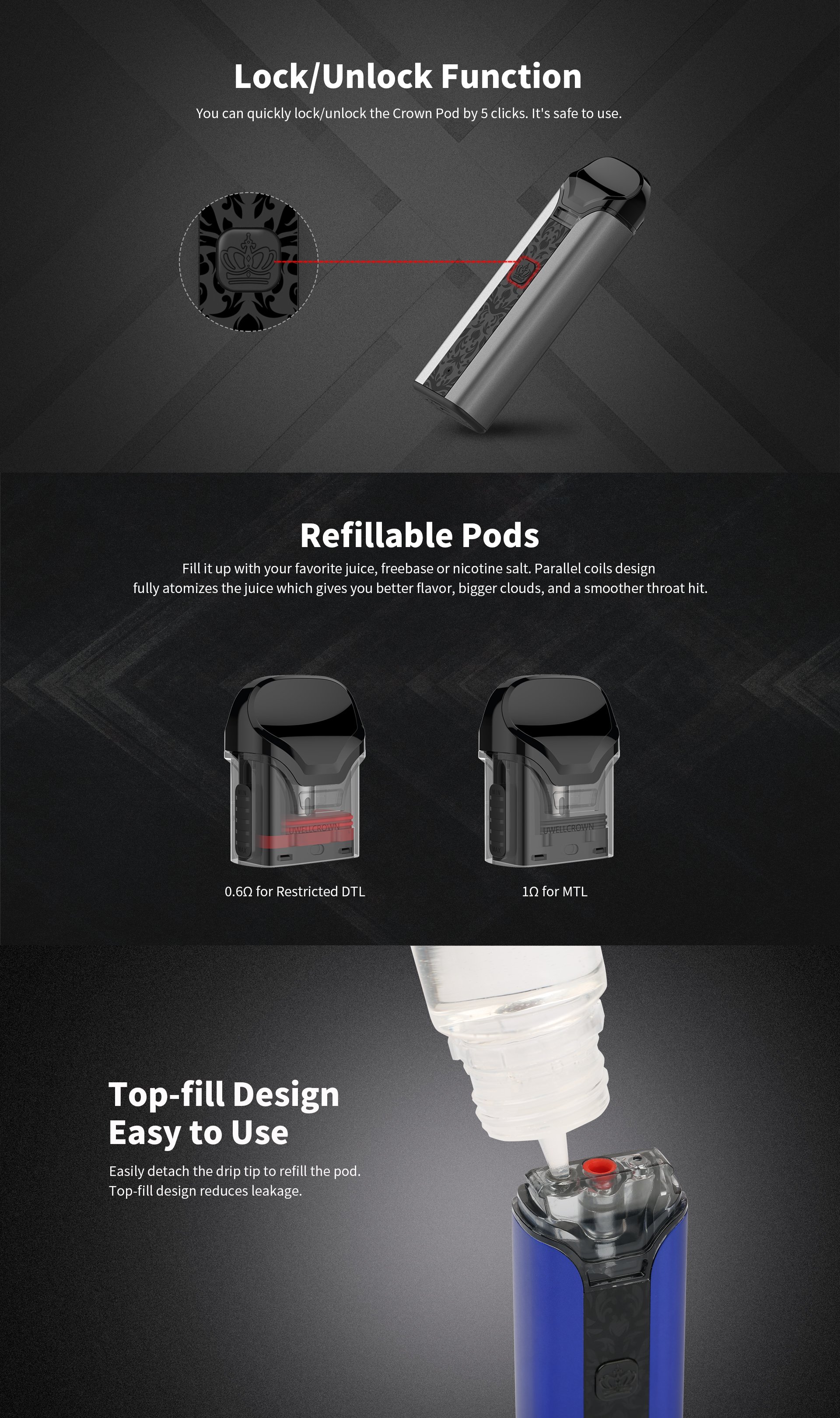 Uwell cartridge CROWN Pod 3ml 1,0 ohm