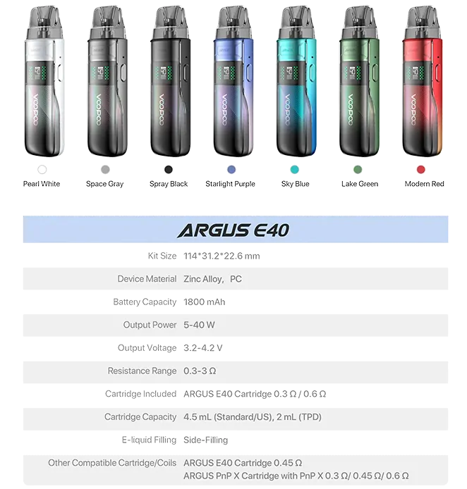 VOOPOO ARGUS E40 elektronická cigareta 1800mAh Pearl White 1ks 