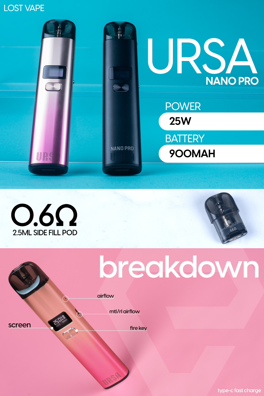 Lost Vape Ursa Pod V3 cartridge 1ohm 2,5ml 3Pack