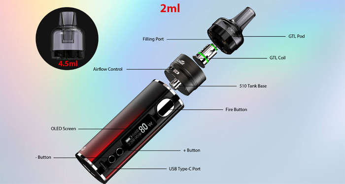 Eleaf full kit iStick T80 with GTL Pod Tank - Gunmetal