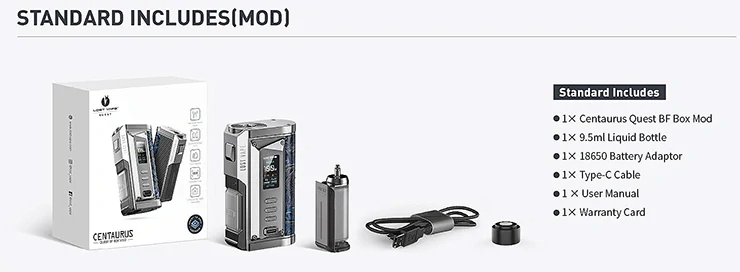 Lost Vape Centauro Quest BF Box Mod 100W SS Crocodile