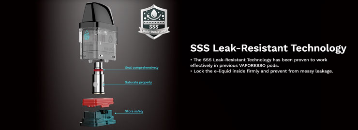Vylepšené pod (tanky) s integrovanými (nevymenitelnými) žeraviacimi telieskami s technológiou SSS - proti pretekaniu e-liquidu zaručujú vaperský komfort.
